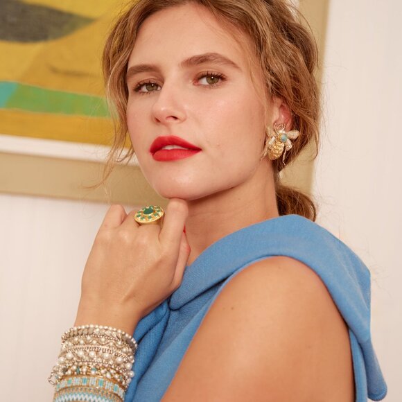 NEW Frances Valentine Arden Medallion Ring Green Onyx - Picture 3 of 14